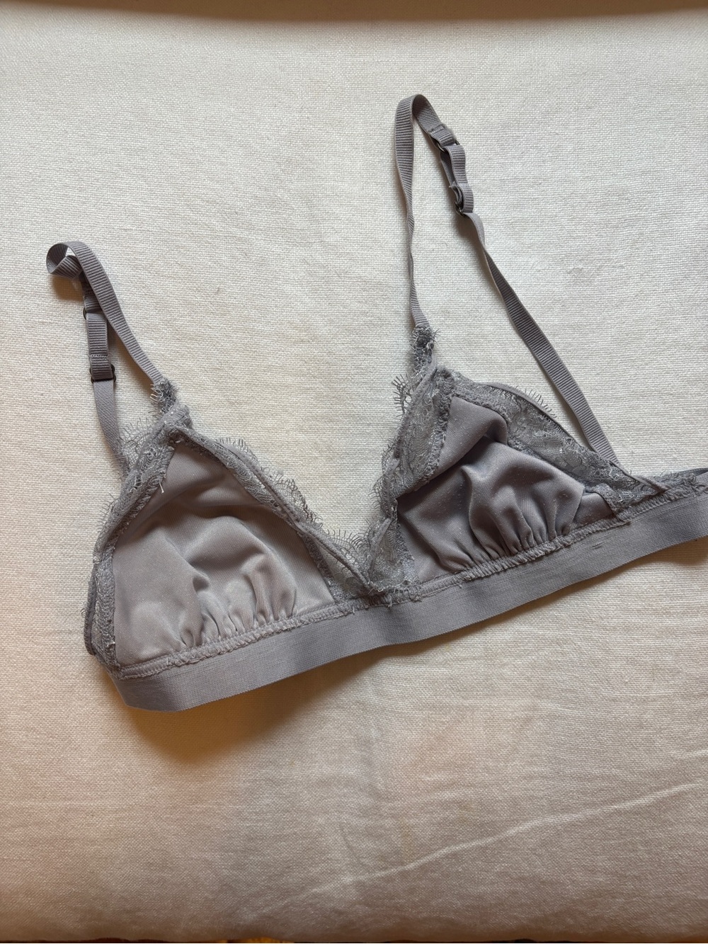 Lightweight Gray Lace-Trim Triangle Bralette
